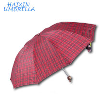 Mercado al por mayor por encargo barato 23 &quot;Scottish Red Grid Fabric Canopy Popular lluvia de los hombres de gran tamaño plegable paraguas fábrica de China